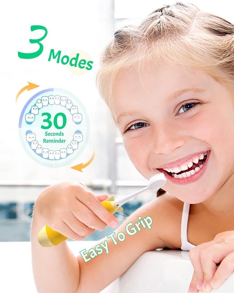 NELLWELL Kids Electric Toothbrush, 2-Min Timer, 3 Modes with Memory, IPX 7 Waterproof, Battery Powered Kids Toothbrush with 3 Soft Bristles Heads for Children Boys and Girls Ages 3+ - Image 3